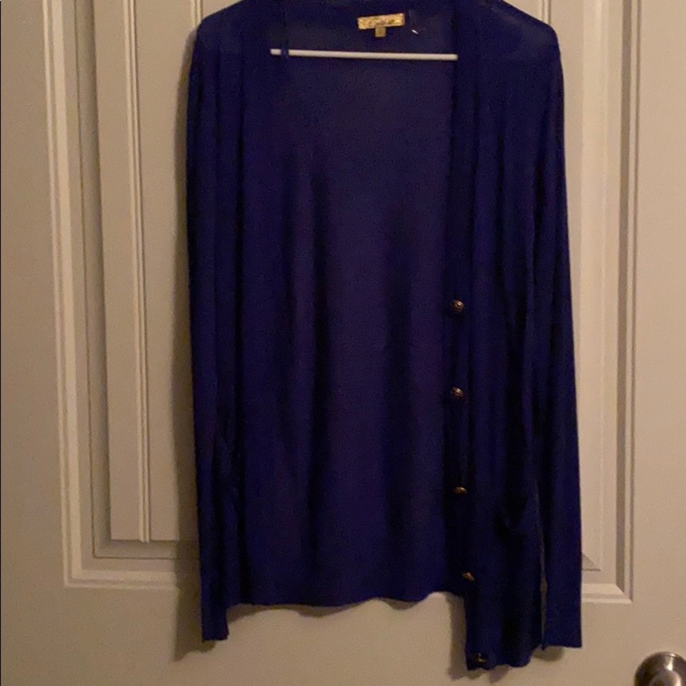 Lightweight dark blue cardigan with large button